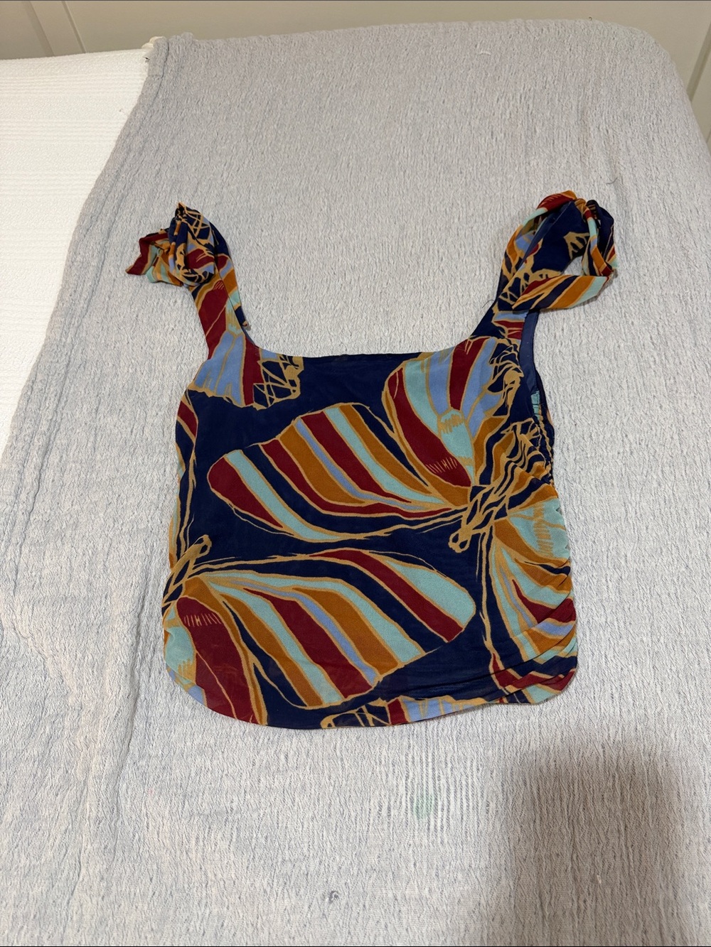 Free People Navy Multicolor Printed Tie-Shoulder Tank